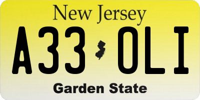 NJ license plate A33OLI