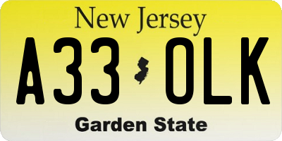NJ license plate A33OLK