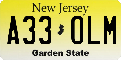 NJ license plate A33OLM