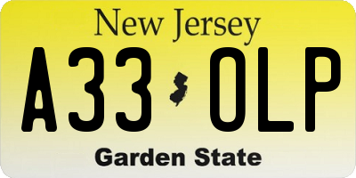 NJ license plate A33OLP