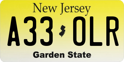 NJ license plate A33OLR