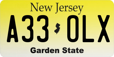 NJ license plate A33OLX