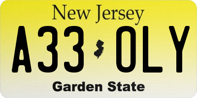 NJ license plate A33OLY