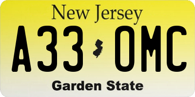 NJ license plate A33OMC