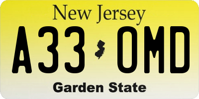 NJ license plate A33OMD
