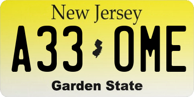 NJ license plate A33OME