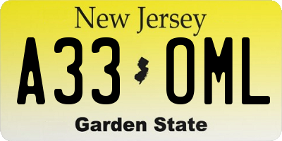 NJ license plate A33OML