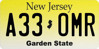 NJ license plate A33OMR