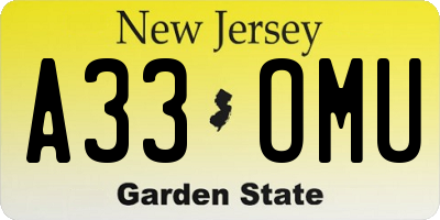 NJ license plate A33OMU
