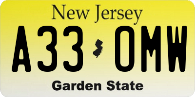 NJ license plate A33OMW