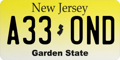 NJ license plate A33OND