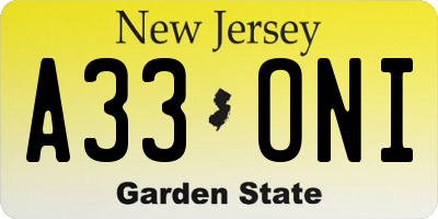 NJ license plate A33ONI