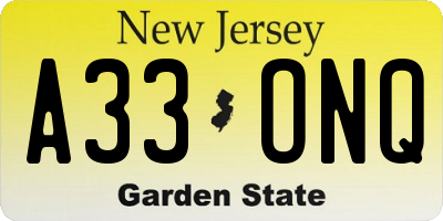 NJ license plate A33ONQ