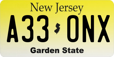 NJ license plate A33ONX