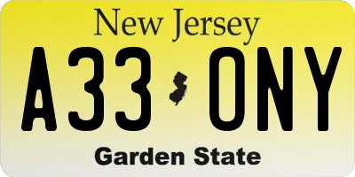 NJ license plate A33ONY