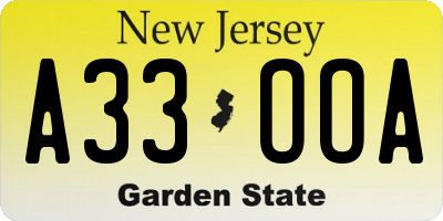 NJ license plate A33OOA