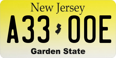 NJ license plate A33OOE