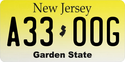 NJ license plate A33OOG