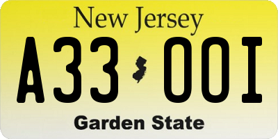 NJ license plate A33OOI