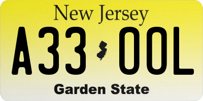 NJ license plate A33OOL