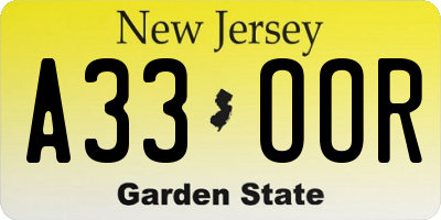 NJ license plate A33OOR