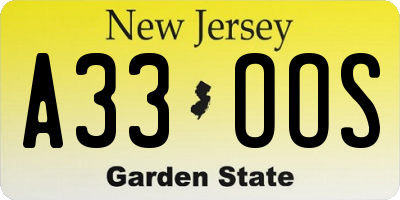 NJ license plate A33OOS