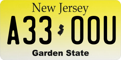 NJ license plate A33OOU