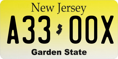 NJ license plate A33OOX