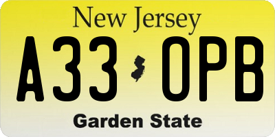 NJ license plate A33OPB