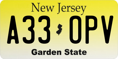 NJ license plate A33OPV