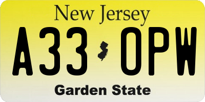 NJ license plate A33OPW