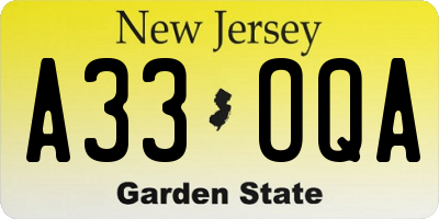 NJ license plate A33OQA