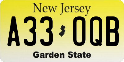 NJ license plate A33OQB