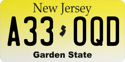 NJ license plate A33OQD