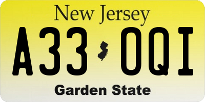NJ license plate A33OQI