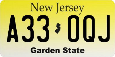 NJ license plate A33OQJ