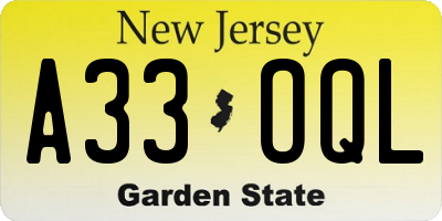 NJ license plate A33OQL