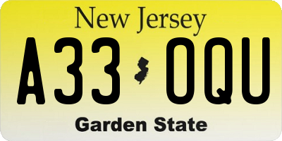 NJ license plate A33OQU