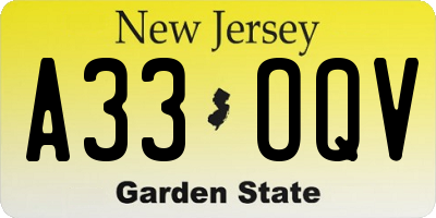 NJ license plate A33OQV