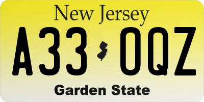 NJ license plate A33OQZ