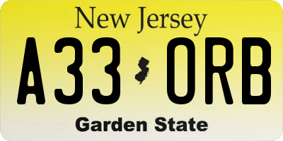 NJ license plate A33ORB