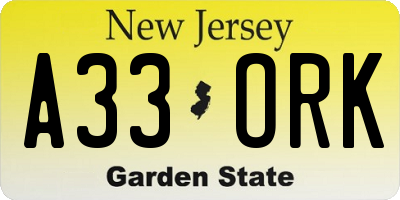 NJ license plate A33ORK