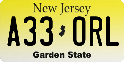 NJ license plate A33ORL