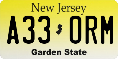 NJ license plate A33ORM