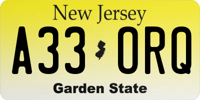 NJ license plate A33ORQ
