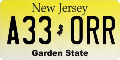NJ license plate A33ORR