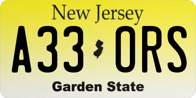 NJ license plate A33ORS