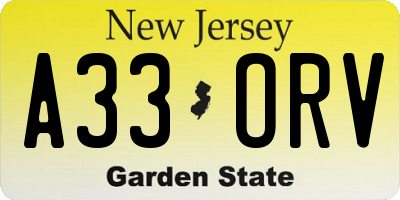 NJ license plate A33ORV