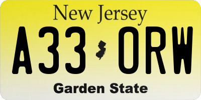 NJ license plate A33ORW