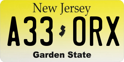 NJ license plate A33ORX